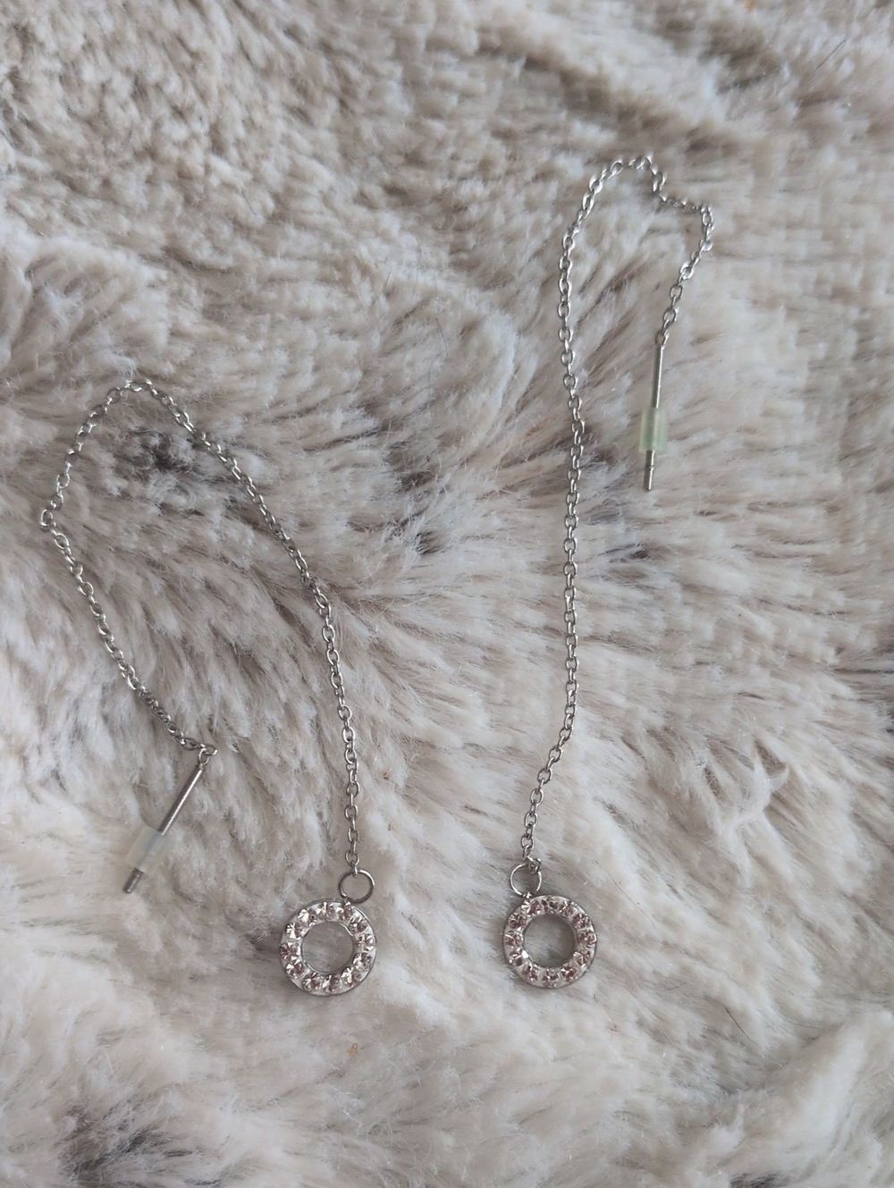 Terracotta Silver Crystal Circle Threader Earrings - Women Jewelry